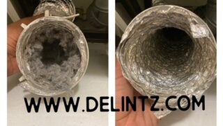 before and after photo of clogged dryer tube